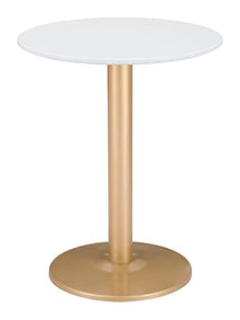 Alto Bistro Table White & Gold, White Dining Table, Modern Style, Painted MDF Round Shape Tabletop, Steel, Indoor Dining, 23.6" W x 23.6" D x 29.9" H