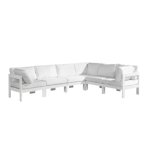 Outdoor Escape White Fabric Outdoor Patio Modular Sectional, Weatherproof Upholstery, Spacious 120-Inch Width, Outdoor Lounge, Entertaining