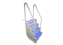 Confer Plastics Step-1X Above Ground Pool Entry System – Dual Handrails, Slip-Resistant Steps, Supports 400 lbs, Easy Installation, Warm Grey with Blue Treads, Made in USA