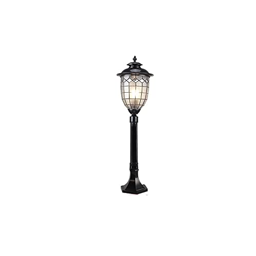 Lights Outdoor Stripe Glass High Pole Light Lantern E27 Retro IP55 Waterproof Outdoor Street Post Light Lawn Garden Metal Aluminum Pillar Light Park Path Lighting Column Lamp Stadium (Color : Black)
