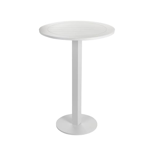 Benjara Keli 43 Inch Outdoor Bar Table, White Aluminum Frame, Foldable Design