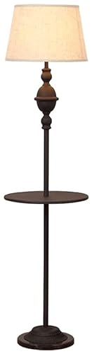 GTEFSWS Vintage Floor Lamp with Shelf and Fabric Drum Shade Matte Black