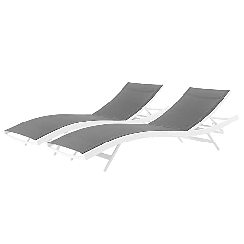 Lounge Chair Chaise, Set of 2, Aluminum, Metal, White Grey Gray, Modern, Outdoor Patio Balcony Cafe