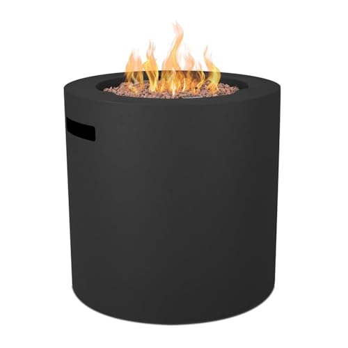 Pemberly Row 24" Round Stainless Steel Propane Fire Pit Table, Black Finish, 40000 BTU Burner, Weatherproof and Anti-Rust, Adjustable Flame Height, Compact Outdoor Patio Table with Cover and Lava Rock