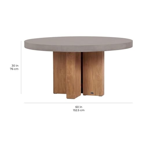 Afuera Living Modern Teak Wood and Concrete Patio Dining Table, 60" x 60", Handmade Slate Gray Finish, Weather-Resistant Indoor or Outdoor Use, Durable Lightweight Construction, Sophisticated Design