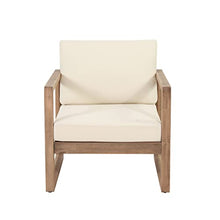 Seeheool Set of 2, Outdoor Acacia Wood Patio Club Chair, Wood Patio Furniture,Waterproof Thick Cushion Deep Seating for Porch, Garden, Backyard, Balcony, Brown Wash and Beige Cushion