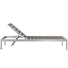 Modway Shore Aluminum Outdoor Patio Chaise Lounge Chair and Side Table Set in Silver Gray