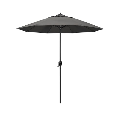 California Umbrella 7.5' Rd Aluminum Patio Umbrella, Crank Lift, Auto Tilt, Black Finish, Sunbrella Charcoal