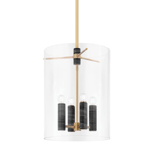 Corbett Lighting Adonis 4-Light Lantern | Vintage Brass Finish | Made of Brass & Glass | Damp-Rated for Bathroom Use | Adjustable Hang Height 29-71" | 16" Dia x 21.75" H | 359-22-VB