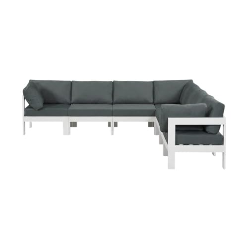 Outdoor Escape Gray Fabric Patio Modular Sectional, Contemporary Style, Cushioned Seating, Durable Frame, Back Height 17 Inches