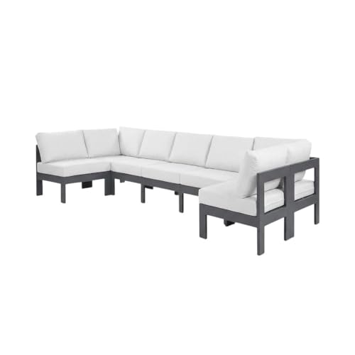 Outdoor Escape White Fabric Outdoor Patio Modular Sectional, Weather-Resistant Upholstery, Comfortable Back Height, Durable Frame
