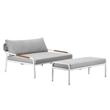 Benzara Shia 2 Piece Outdoor Daybed Set, Classic White Aluminum Frames, Ottoman