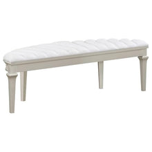 Pemberly Row Upholstered Demilune Bench, Ivory Fabric Seat, Silver Oak Finish, Foam and MDF Construction, 52.25" W x 16.25" D x 18" H, Bedroom or Entryway Seating, Stylish Channeled Tufting Design