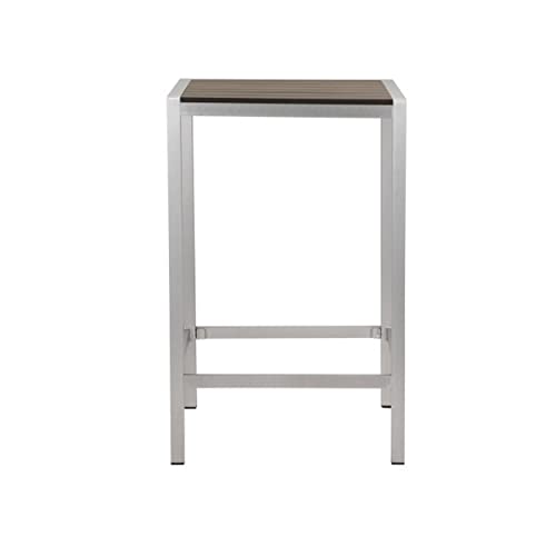 Benjara BM287813 Patio Kylo 43 Inch Outdoor Bar Table, White and Brown Aluminum Frame, Small