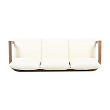 Merax 3 Seater Outdoor Acacia Wood Patio Sofa with Cushions for Porch, Garden, Backyard, Balcony, Brown wash, Beige Cushion