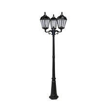 Gama Sonic Royal Bulb Solar Lamp Post Light Kit, 89 inch Tall, Outdoor Triple Head Black Cast Aluminum, Rain Water Glass Light Pole, Warm White 2700K 98B50003 (Upgraded Panel)