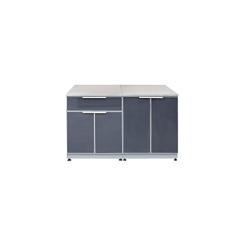 Blue Sky Outdoor Living 2-Piece Stainless Steel Outdoor Kitchen Combo Set – 1x 2 Door Cabinet, 1x 1 Drawer, 2 Door Cabinet, 2X 36 Extended Countertop
