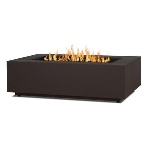 Real Flame Aegean 50in Rectangle Propane or Natural Gas Fire Pit Table, 50,000 BTU, Powder-Coated Steel, Push-Button Ignition, Lava Rock, Storage Cover, Stainless Steel Burner with Lid - Dark Bronze