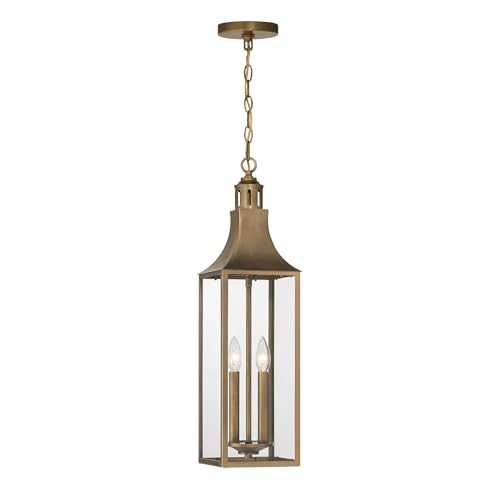 Savoy House 5-220-273 Lancaster Traditional Clear Glass Outdoor Hanging Lantern, 2-Light 120 Total Watts, 25" H x 7" W, Atlas Bronze