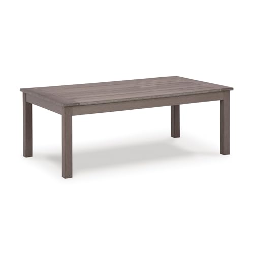 Signature Design by Ashley Hillside Barn Outdoor Coffee Table, Weather Resistant Engineered Resin Polymer Wood-Look Patio Cocktail Table with Aluminum Substructure, Light Brown, Quick Assembly