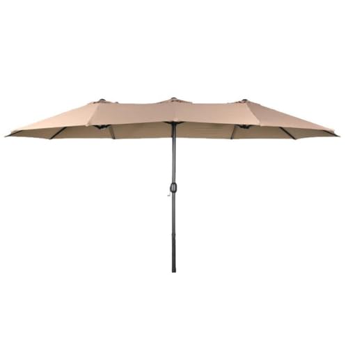 EUQKKWLOY Large 4.6M Patio Umbrella with Crank, Double UV Protection, Outdoor Table Sunshade for Terrace, Pool, Balcony, Beach - Khaki Garden Canopy