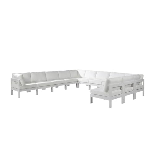 Outdoor Escape White Fabric Modular Sectional, Contemporary Style, Cushioned Seats, 17-Inch Back Height, Durable Material, Lightweight, Easy to Arrange