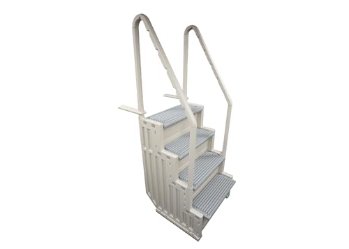 Confer Plastics Step-1X: Sturdy Above Ground Entry System with Dual Handrails and Slip-Resistant Steps, Easy Installation, Supports up to 400 lbs - Proudly Made in USA. Warm Grey with Grey Treads