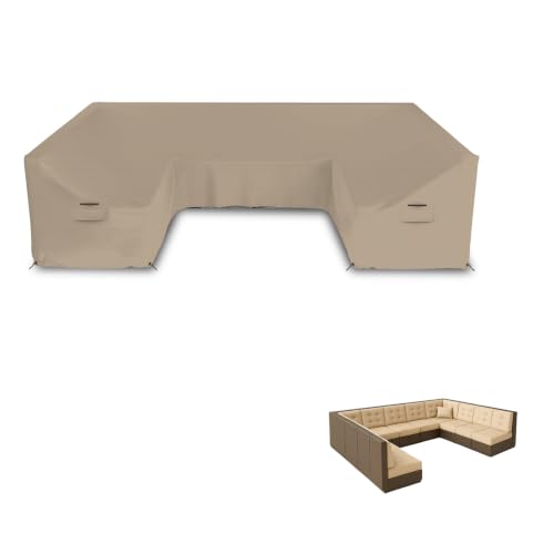 Seal Skin Covers U Shaped Sectional Covers, Waterproof UV Resistant Patio Furniture Protector with Breathable Vents, Handles & Drawcord, Beige, 108" L × 82" W × 28" H