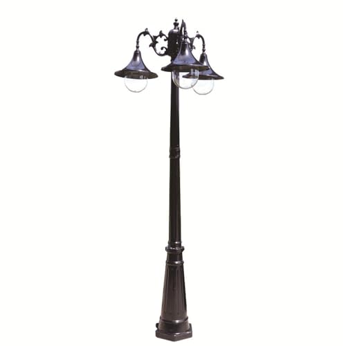 CUTPOIY 3-Lights Pillar Lamp Outside Pole Lantern Rainproof Fence Post Lighting for Backyard Garden (Black-122.05)