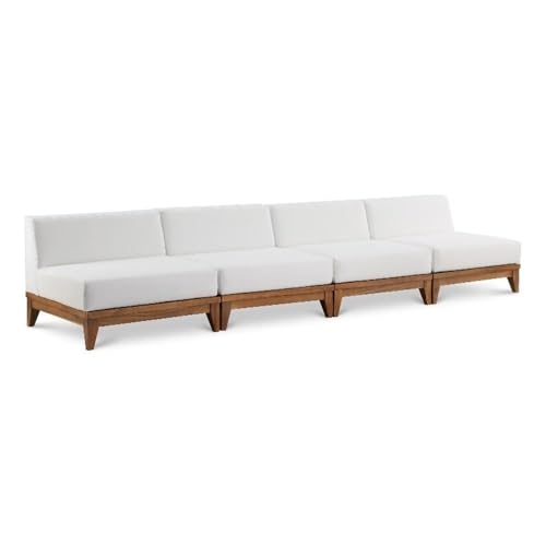 Meridian Furniture 389White-S138 Rio Collection Modern | Contemporary Outdoor Patio Off White Resilient Water Resisting Fabric Modular Sofa with Durable Acacia Wood Frame
