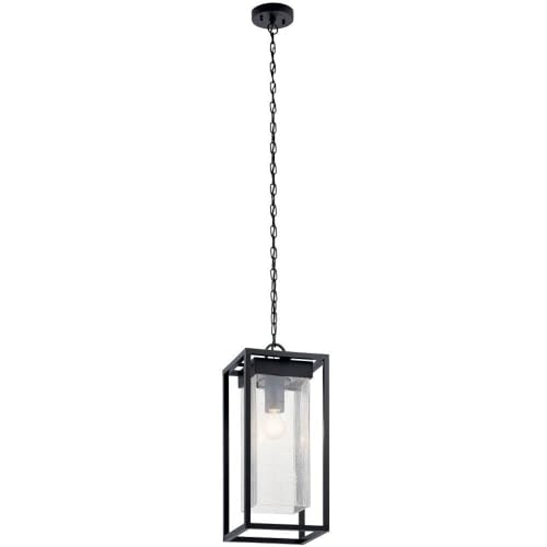 Kichler Mercer Outdoor Pendant Light, Seeded Glass, Black