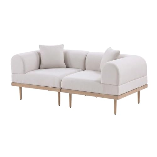 Outdoor Escape Beige Fabric 2-Piece Outdoor Modular Loveseat, Cushions, Weather-Resistant Material, Contemporary Style, Comfortable Patio Or Garden Seating