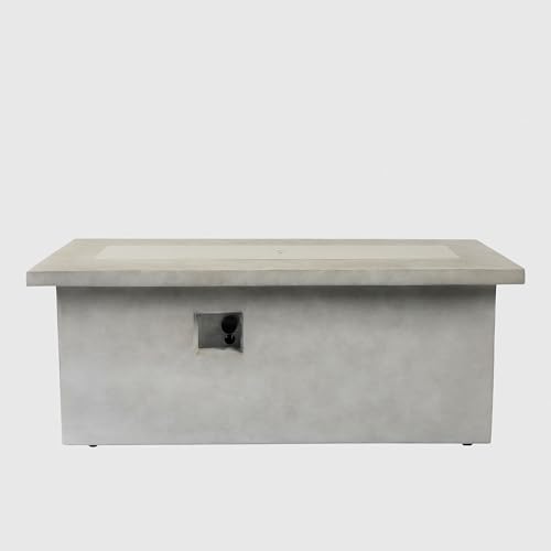 61 Inch Propane Fire Pit Table Outdoor Rectangular Concrete Gas Fireplace with 60000 BTU Burner, Electronic Ignition, Metal Lid, Hidden Tank Compartment, Rain Cover, Patio Heating