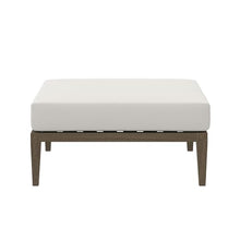 Modway Northlake Teak Outdoor Ottoman in Weathered Gray White – Large Square Patio Footrest with Cushion