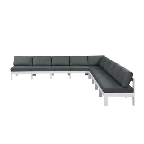 Outdoor Escape Gray Fabric Outdoor Patio Modular Sectional, Cushions, Durable Frame, Contemporary Design, Garden, Yard Lounge