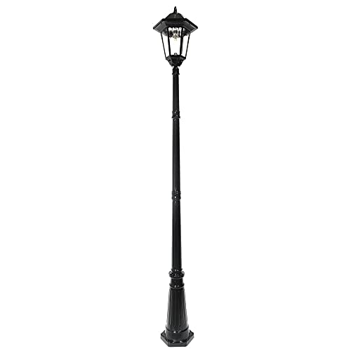 Gama Sonic Black Solar Outdoor Post Light, Windsor Bulb, Cast Aluminum, 3-inch Fitter for Lamp Posts, (Windsor Bulb with 96" Light Pole)