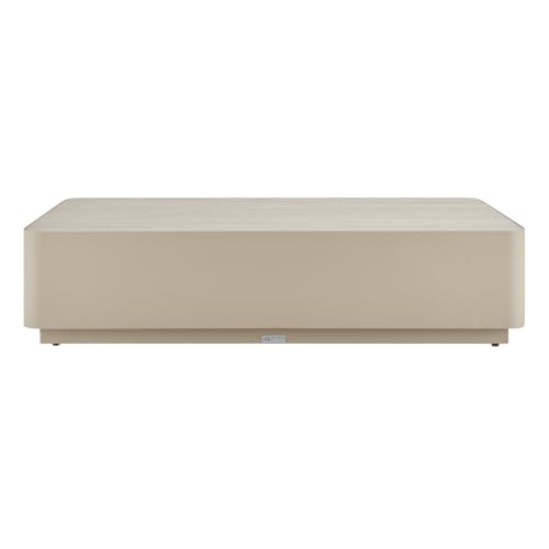 Armen Living Pavilion Powder Coated Metal Rectangle Outdoor Coffee Table with Sintered Stone Table Top