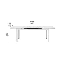 Benzara Meta 95 Inch Extendable Dining Table, White Aluminum Frame, Plank Top