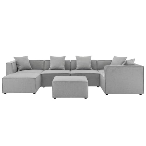 Outdoor Escape Gray 7-Piece Outdoor Patio Upholstered Sectional Sofa, Cushioned Seating, Durable Frame, Outdoor Lounge Set