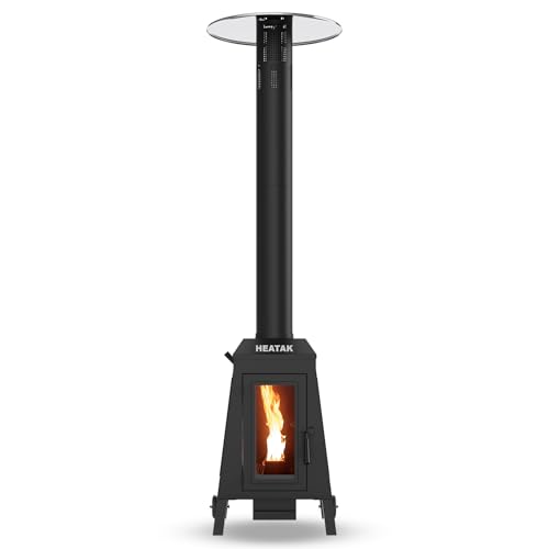 75,000 BTU Wood Pellet Outdoor Patio Heater with Glass Viewing Window