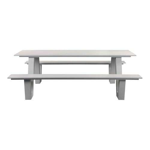 Pemberly Row Contemporary Aluminum Outdoor Picnic Table, White Finish, Durable Low Maintenance Aluminum and Polyresin Frame, Modern Style Patio Dining Table for 10