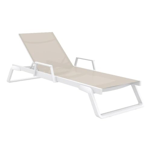Compamia Tropic Arm Sling Chaise Lounge White Frame Taupe Sling White
