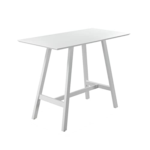 Benjara Keli 43 Inch Bar Table, Classic White Aluminum Frame, Rectanglular Top