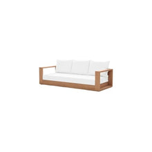Outdoor Escape White Fabric Outdoor Sofa, Contemporary Style, Cushioned Seat with Pillow, Teak Finish, Spacious 87-Inch Width