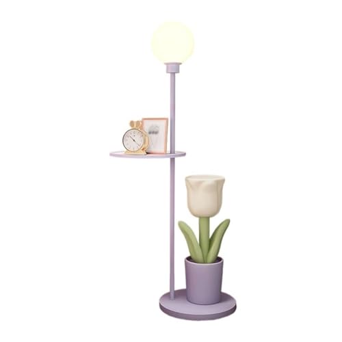 LUYOUBOZHU Floor Lamp Table & Lamp Combo, Bedside Reading Lamp, Modern End Table with Floor Lamp for Living Room, Den, Office, Bedroom(Purple)