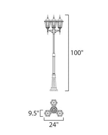 Maxim Traditional 3 Light Outdoor Pole/Post Mount Black 24" Wide x 100" High
