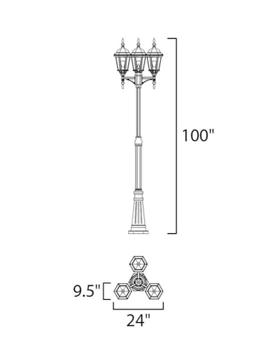 Maxim Traditional 3 Light Outdoor Pole/Post Mount Black 24" Wide x 100" High