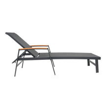 Hassyee All Weather Outdoor Chaise Lounge w/Aluminum Frame for Poolside, Sunbathing Lounger w/Mesh Seating for Balcony, Patio Reclining Sunbed w/Adjustable Backrest for Porch (Black-Set of 1)