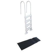 4 Step Ladder for 60 Inch Pool Walls w/Swimming Pool Ladder Mat, White