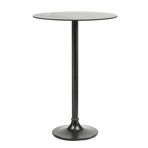 Euro Style Jannie Indoor/Outdoor Bar Table | Modern Weather Resistant Bistro Style Table for Patio, Bar, Restaurant, Cafés, Wineries, Pub, Cocktail, Balcony, Poolside | Black Marble Look Table Top
